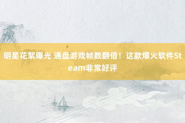 明星花絮曝光 通盘游戏帧数翻倍！这款爆火软件Steam非常好评