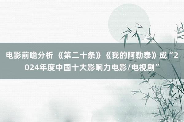 电影前瞻分析 《第二十条》《我的阿勒泰》成“2024年度中国十大影响力电影/电视剧”